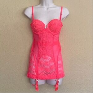 Victoria's Secret Neon Pink Lacey Sheer Sexy Lingerie‎ Mini Dress Size 36C